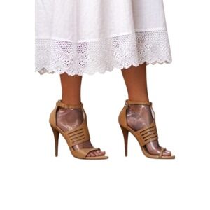 Auri Women's Tan Leather Strappy Stiletto Heeled Sandals Sexy SZ 38 (US SZ 7.5-8